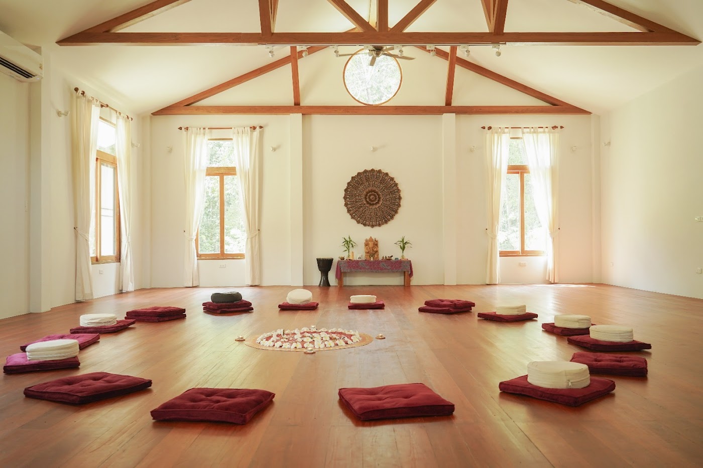 The quiet, light-filled space where sessions are held